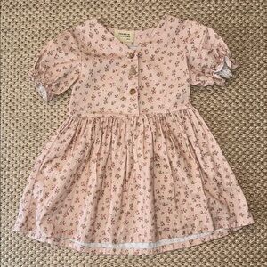 Frangin Frangine Pink Buttoned Pleated Puff Sleeve Ditsy Floral Sundress 4 year